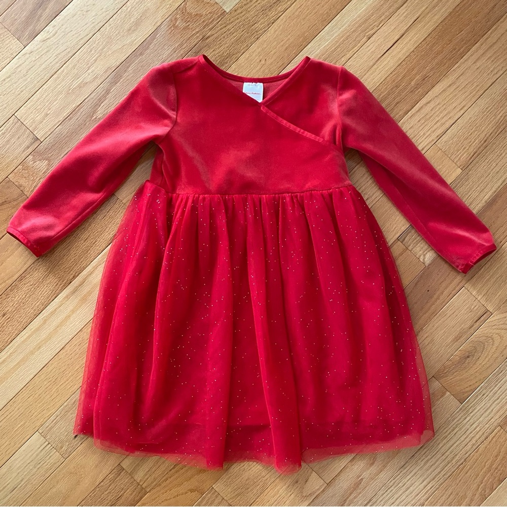 3T Hanna Andersson Wrap Dress Girls Red Velour Sparkle Tulle Christmas Winter
